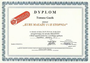 O firmie - dyplom masaż klasyczny I i II stopień